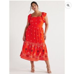 Sofia Vergara Orange Tropical Boho Pull-On Flowy Midi Skirt size S/ top XS